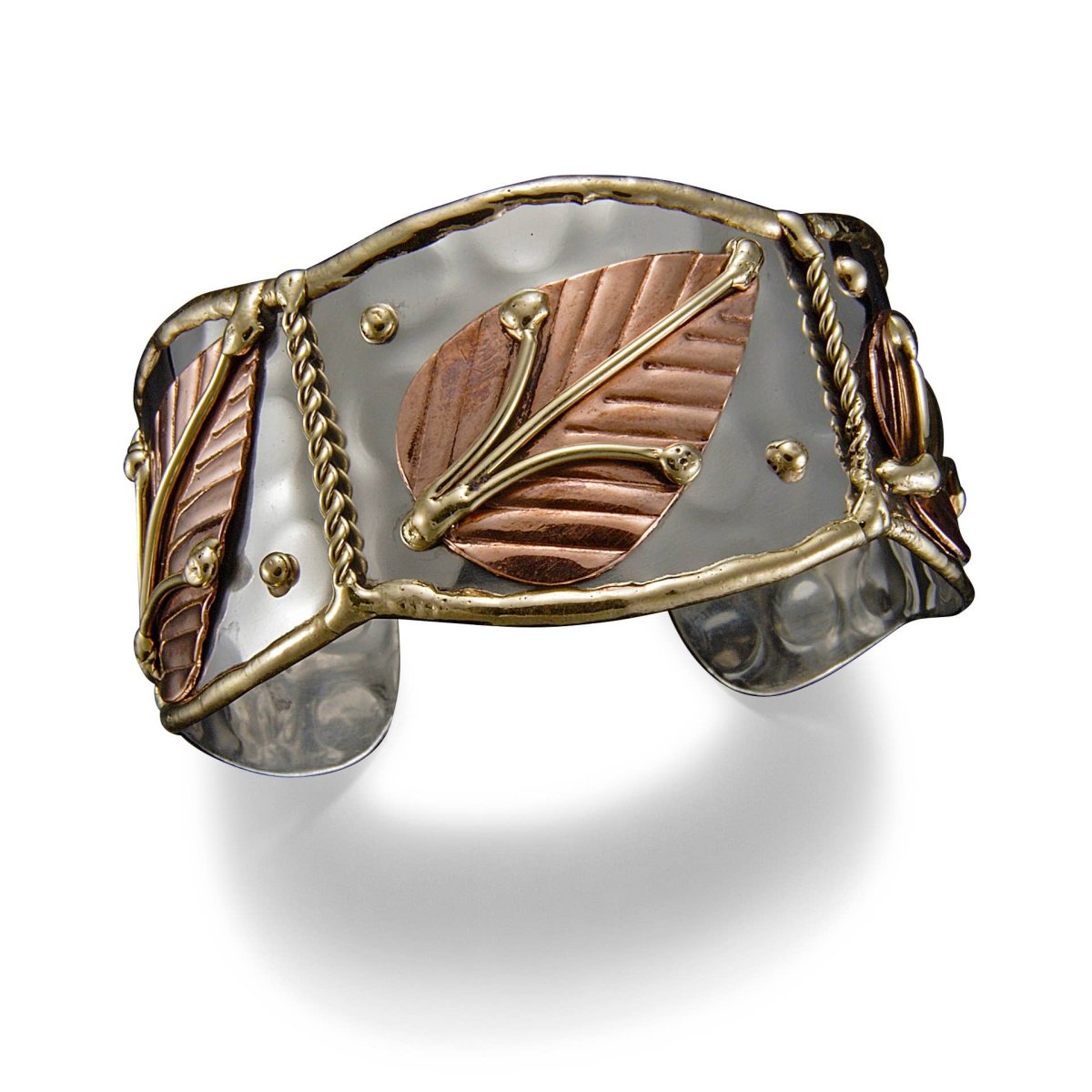 Mixed Metal Cuff Bracelet - Framed Leaves