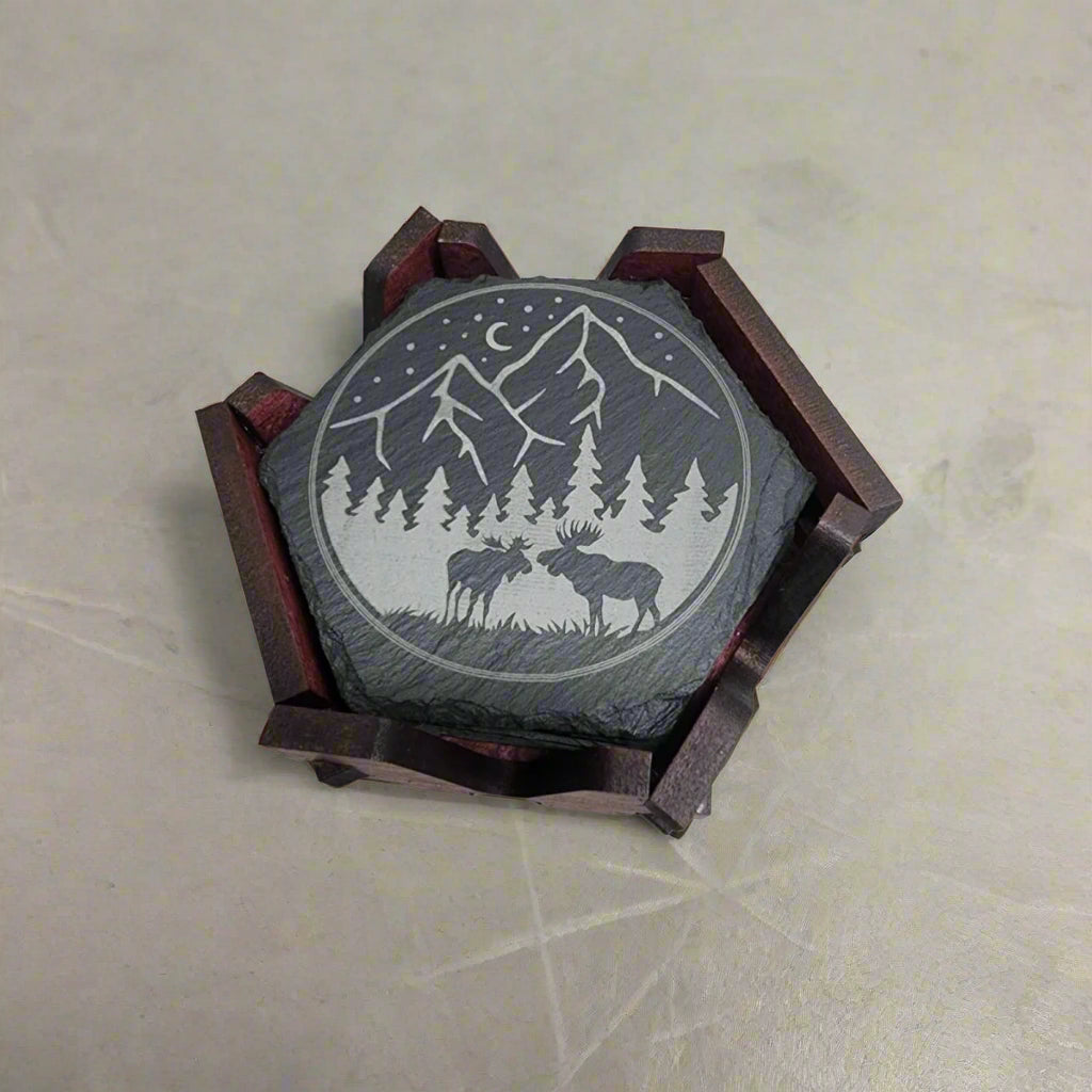Personalized Coasters (Set of 5) With Holder Engraved Slate