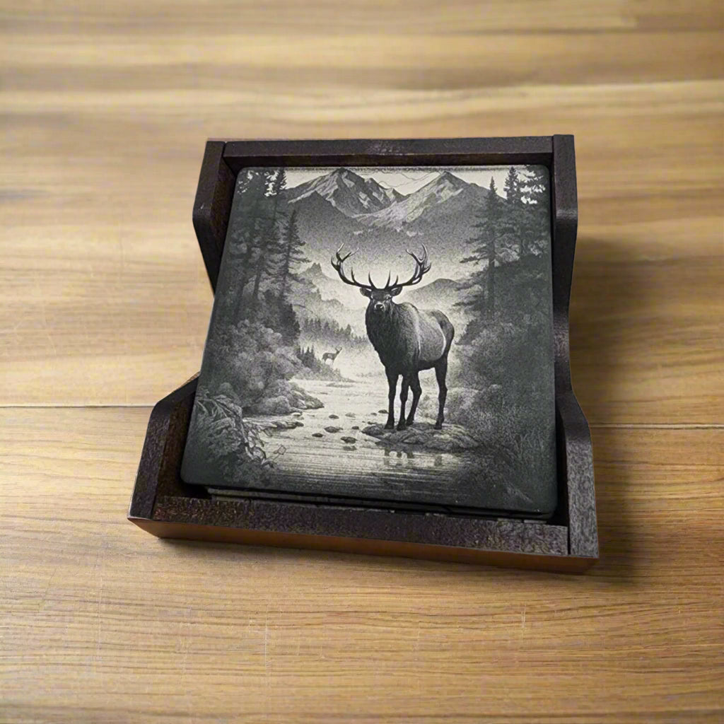 Personalized Coasters (Set of 5) With Holder Engraved Slate