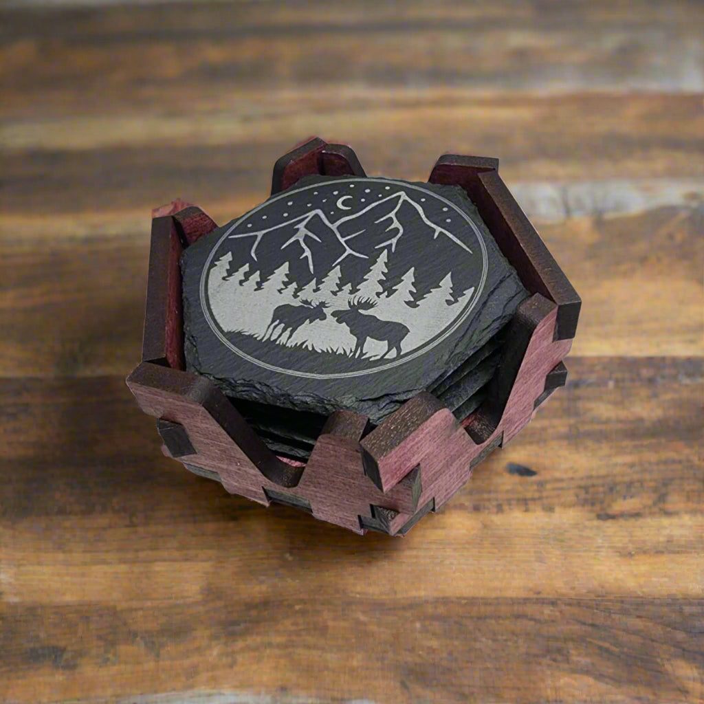 Personalized Coasters (Set of 5) With Holder Engraved Slate