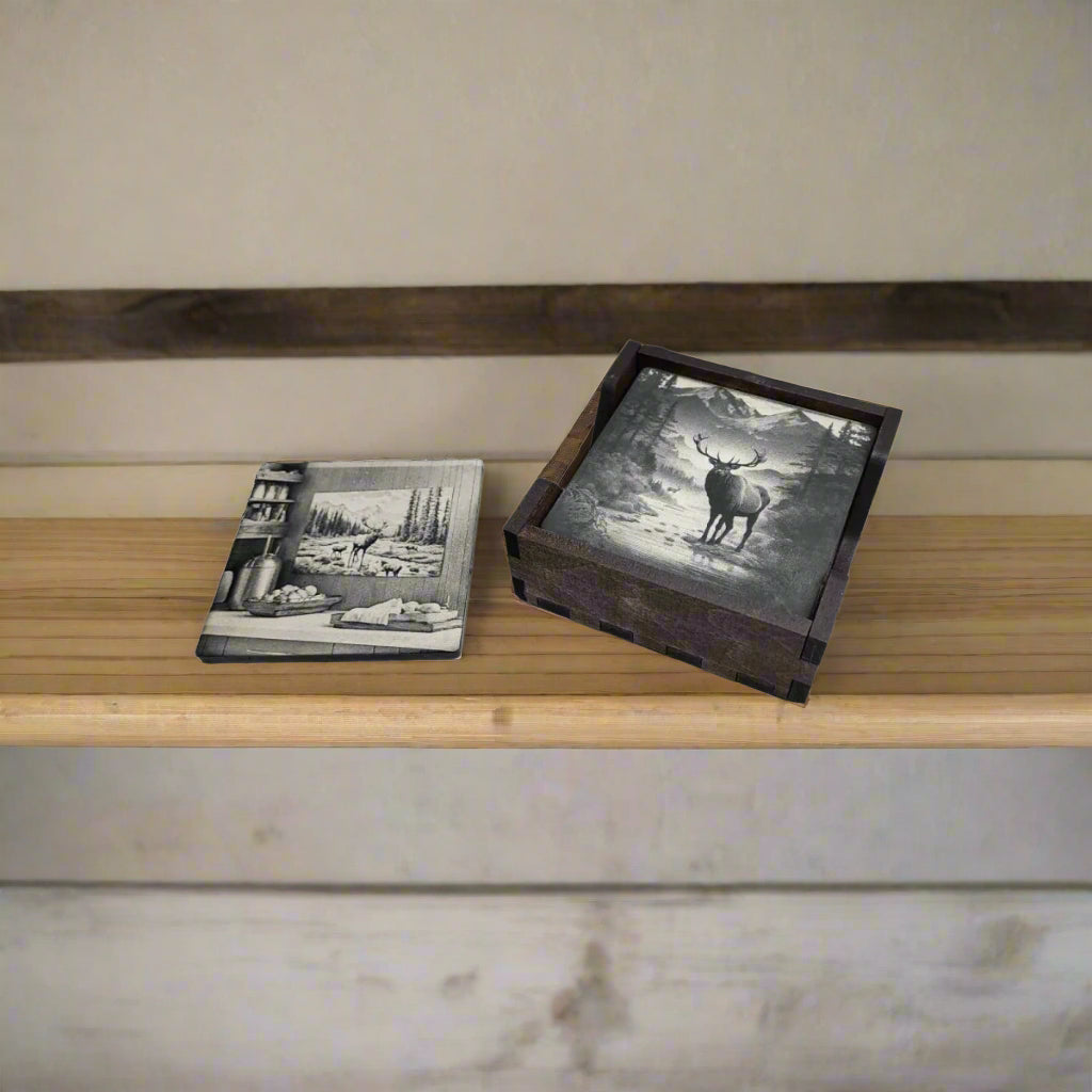 Personalized Coasters (Set of 5) With Holder Engraved Slate