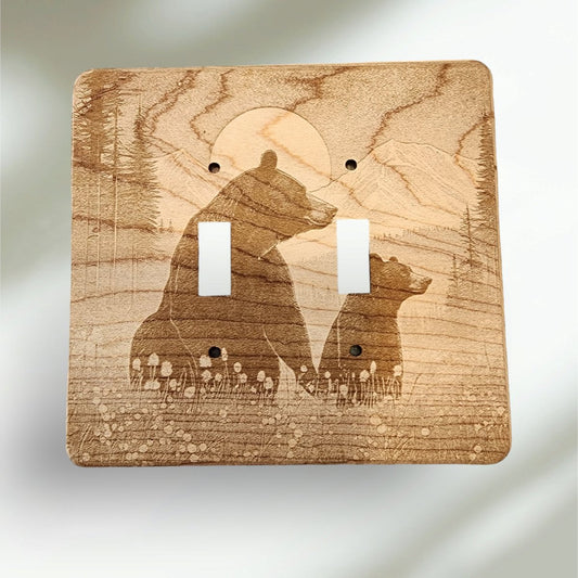 Bear and Cub Switch Cover Single Wood Hand Made - Hats Signs Patches 3D printing Engraving