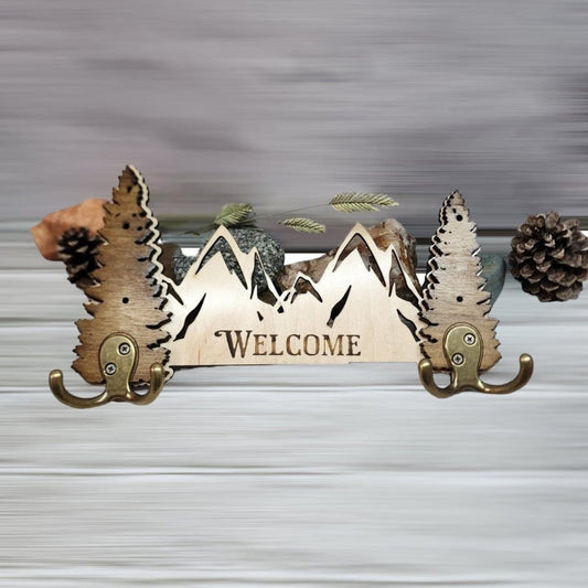 Double Hook Hanger Mountains with Pine Trees - Hats Signs Patches 3D printing Engraving
