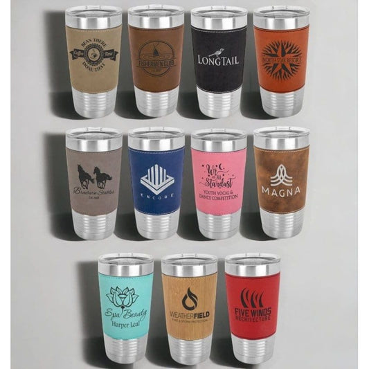 Polar Camel 20 oz. Leatherette Tumbler with Clear Lid Personalized - Hats Signs Patches 3D printing Engraving