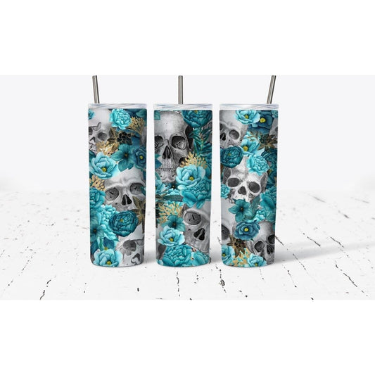 Skulls And Roses Slim 20 ounce tumbler With full color Image - Hats Signs Patches 3D printing Engraving