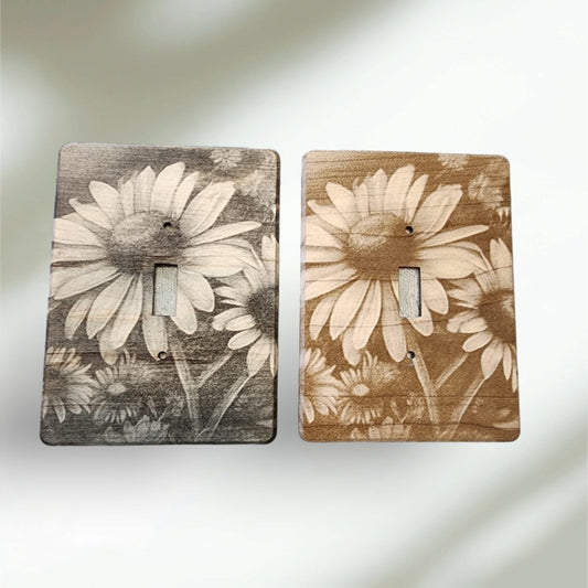 Sun Flowers Meadow Switch Cover Covers Single Wood Hand Made Engraved - Hats Signs Patches 3D printing Engraving
