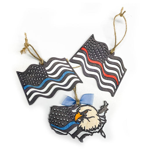 US Wavy Flags Blue Line Red Line Ornaments for any Season makes great gifts - Hats Signs Patches 3D printing Engraving