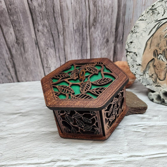 Wood Décor Jewelry Gift Memory Box Design Pattern Leaf - Hats Signs Patches 3D printing Engraving