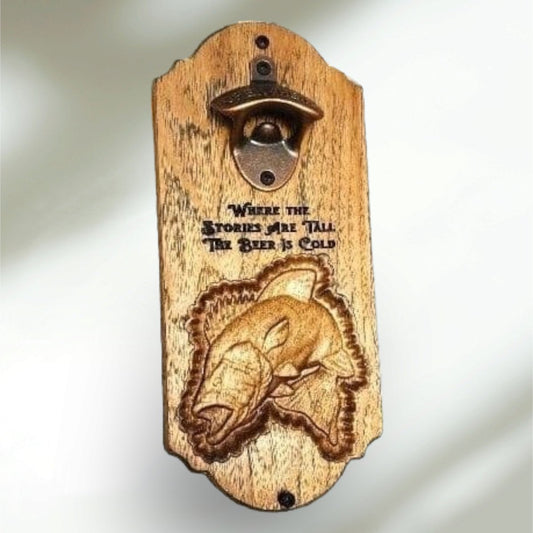 You Catch'Em Bottle Opener Wall Mount with Engraving and Wood Carving - Hats Signs Patches 3D printing Engraving