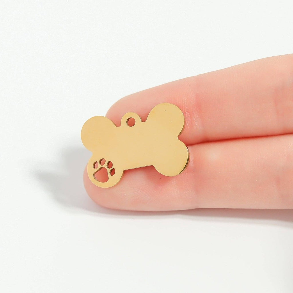 18K Gold PVD Stainless Steel Paw Print Cutout Blank Pet Tag