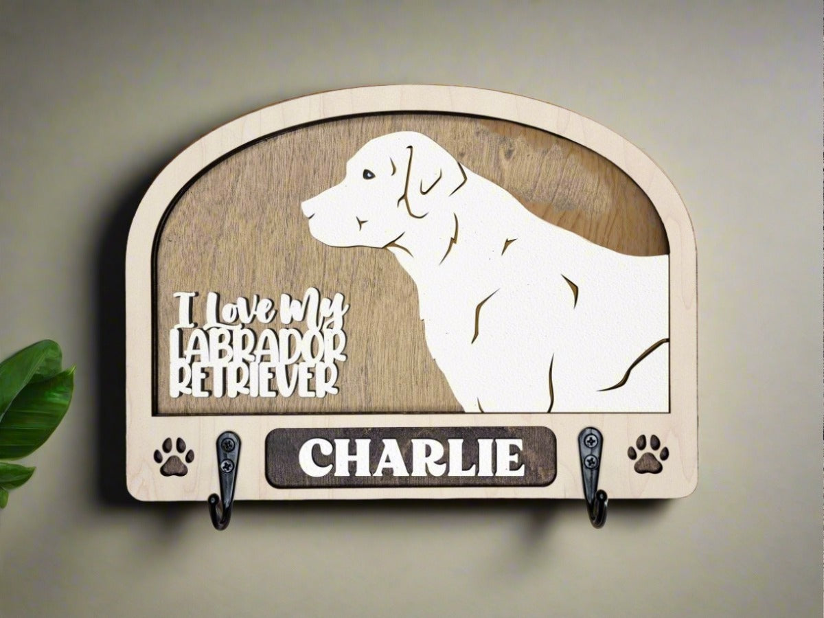 Dog Leash and Collar Holder Hanger Personalized Choose you Breed