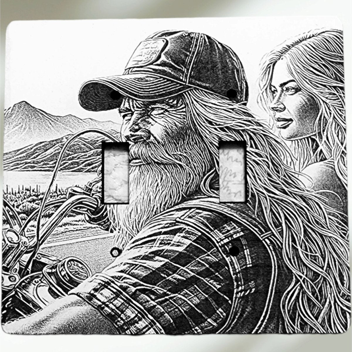 Light Switch Cover Decorative Engraved Bike and His Lady Art