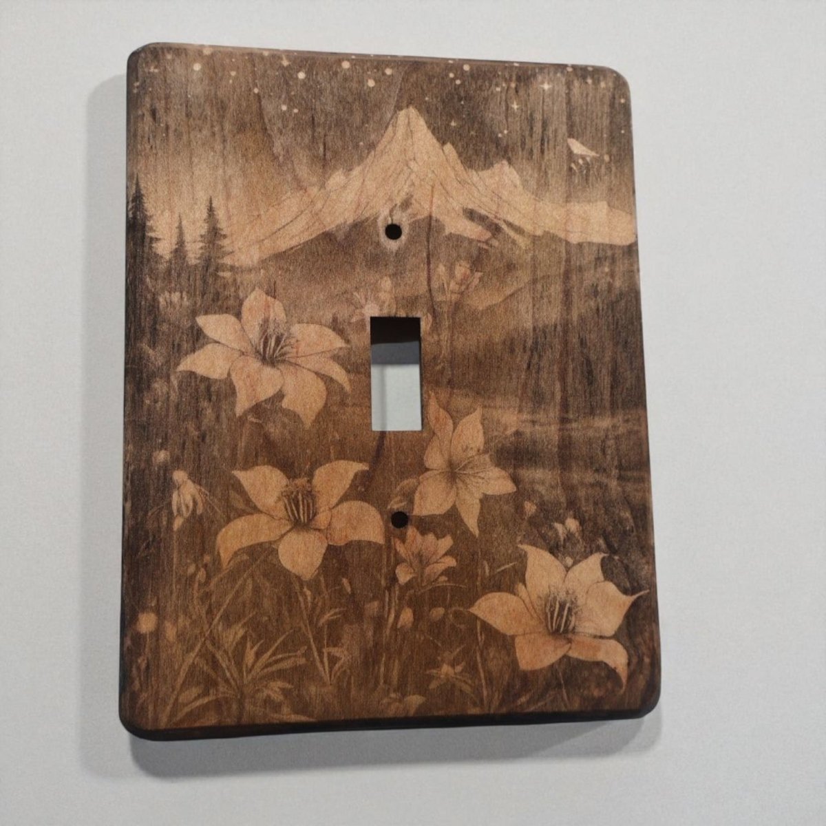 Light Switch Cover Double Wood Hand Made Engraved Country Kitchen Art