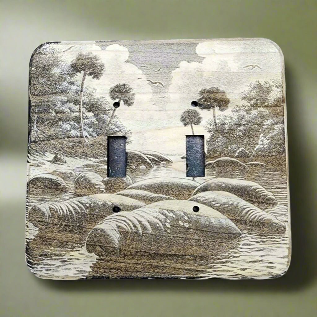 Light Switch Cover Double Wood Hand Made Engraved Country Kitchen Art