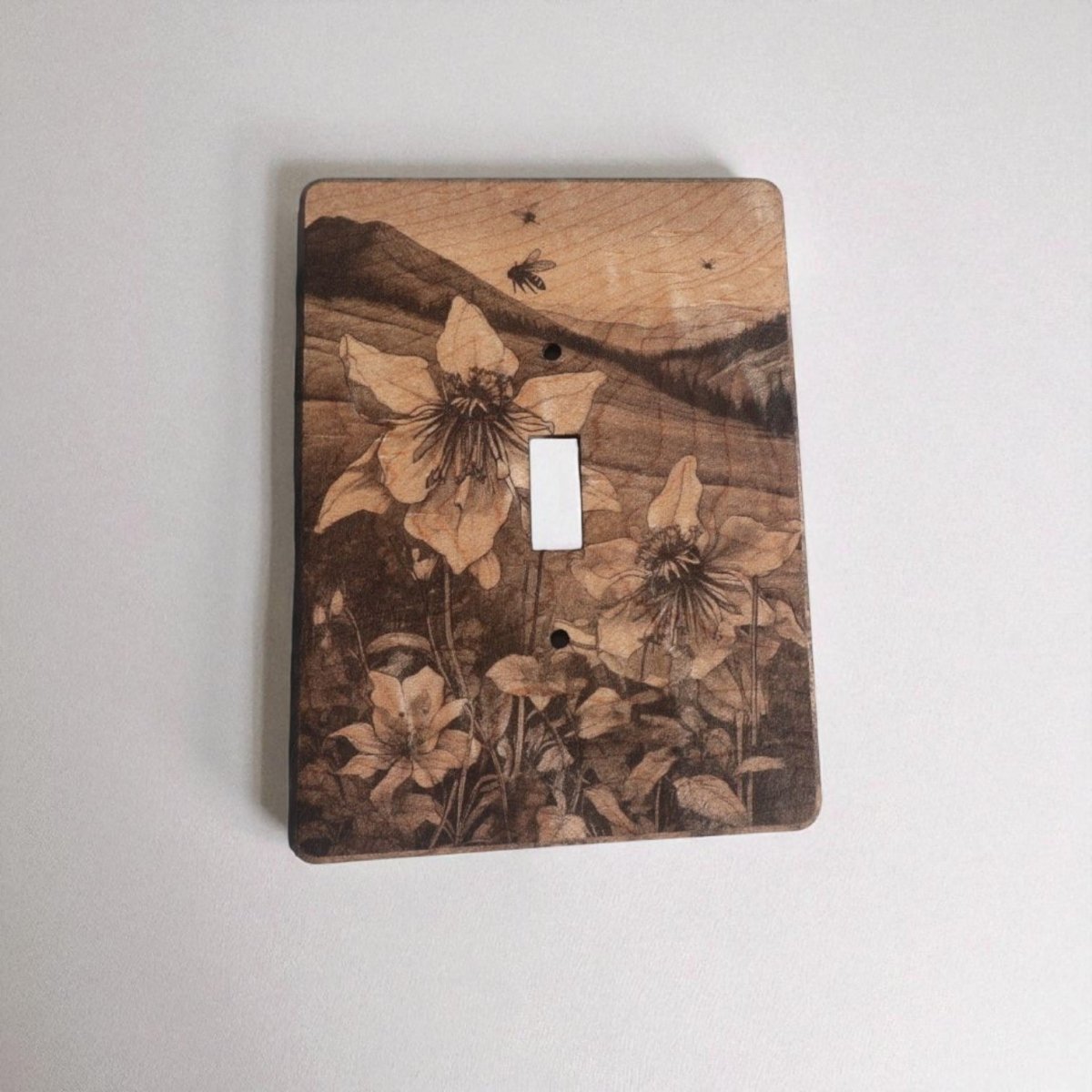 Light Switch Cover Double Wood Hand Made Engraved Country Kitchen Art