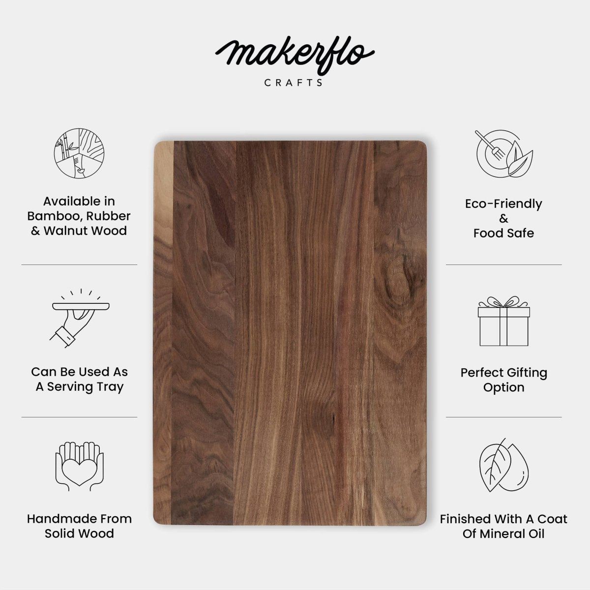 Makerflo Walnut Wood Cutting Board Ideal for Laser Engraving