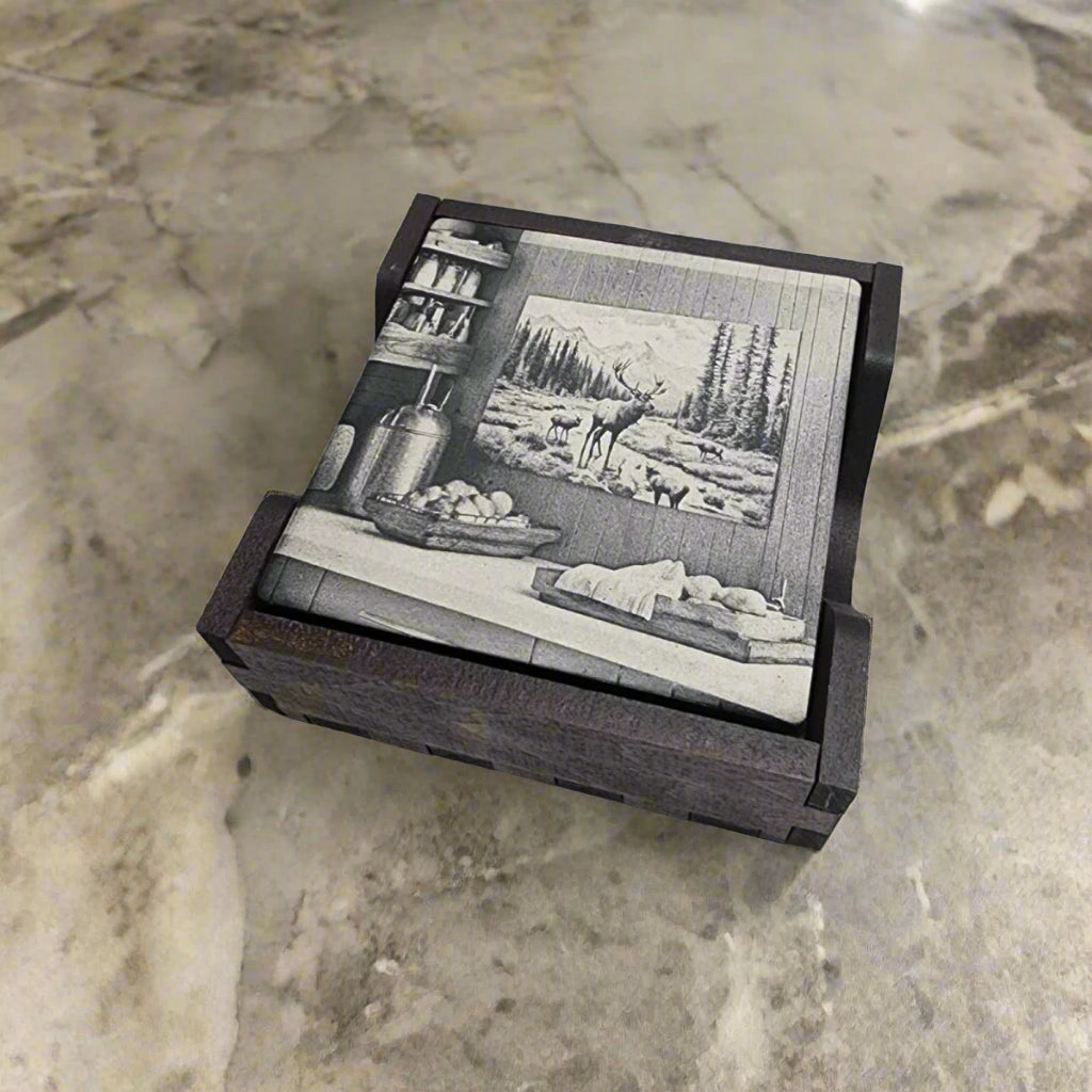 Personalized Coasters (Set of 5) With Holder Engraved Slate