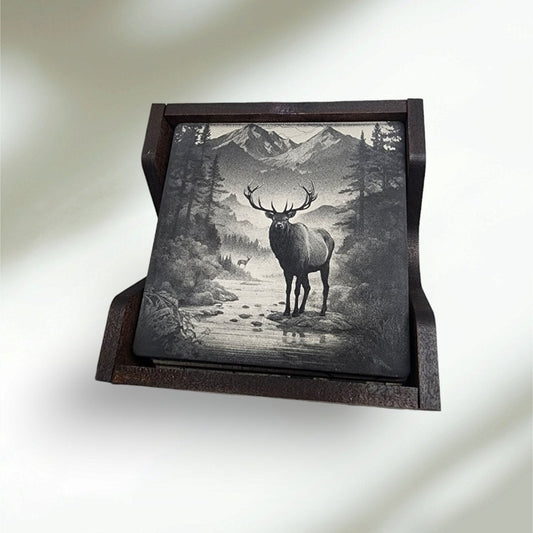 Personalized Coasters (Set of 5) With Holder Engraved Slate