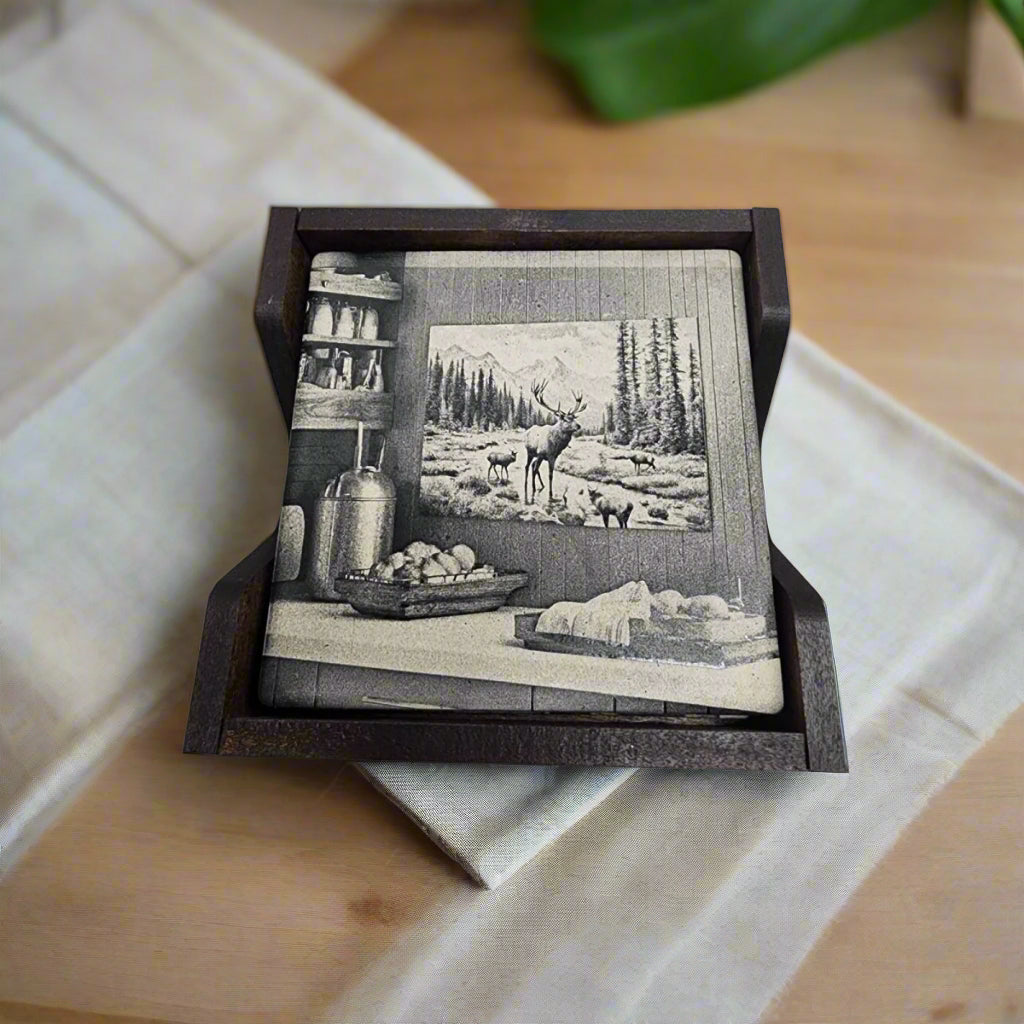 Personalized Coasters (Set of 5) With Holder Engraved Slate