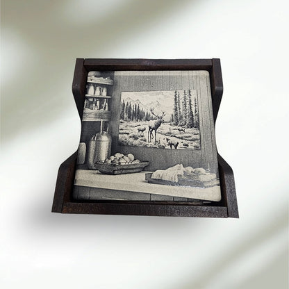 Personalized Coasters (Set of 5) With Holder Engraved Slate