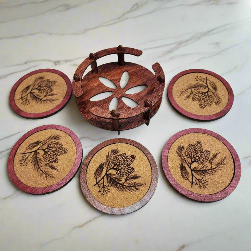 Personalized Custom Coasters (Set of 5) Wood Cork Engraved Custom Personalized