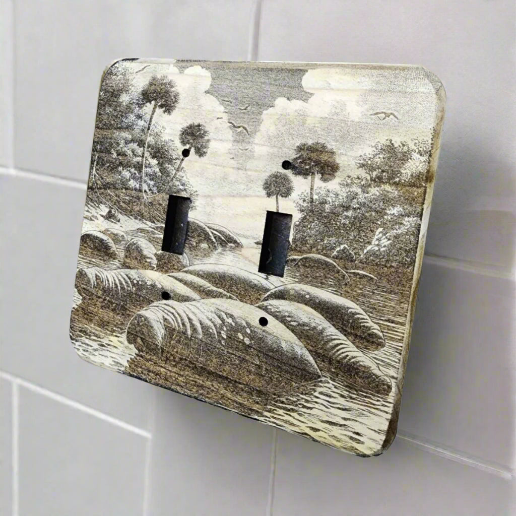 Light Switch Cover Double Wood Hand Made Engraved Country Kitchen Art