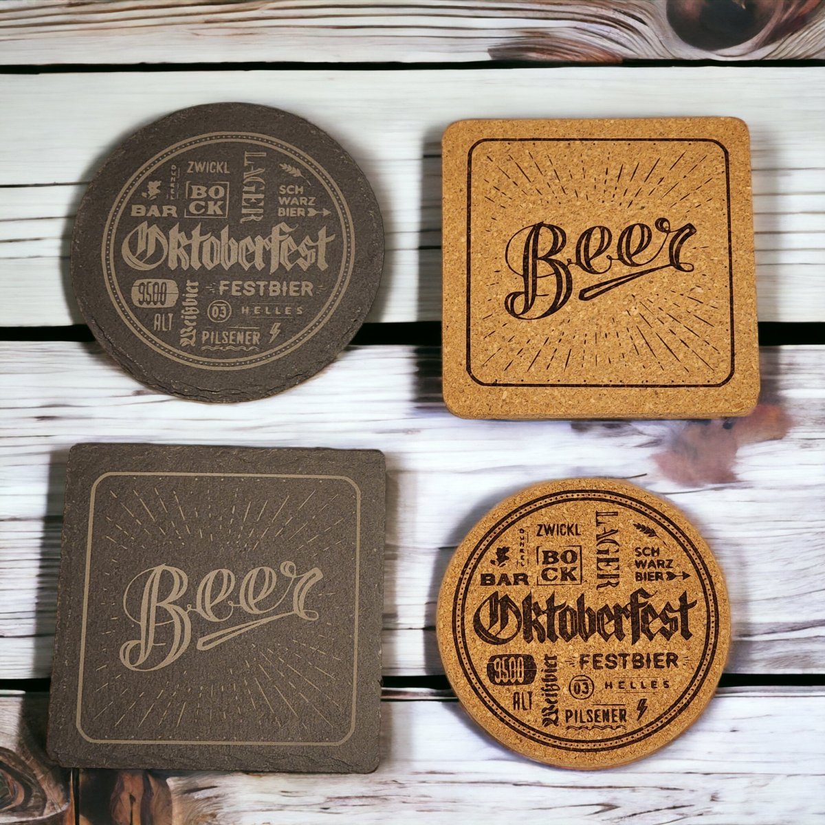 Personalized Wood Coasters (Set of 5) made - to - order with your Logo, Images and/or Text - Hats Signs Patches 3D printing Engraving