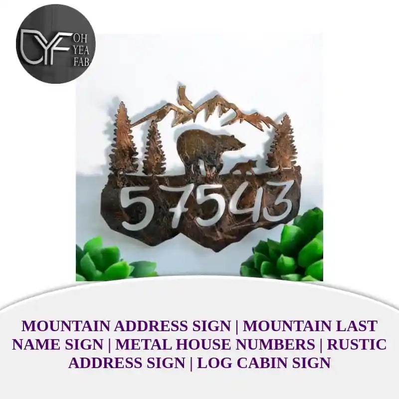 Mountain Address Sign | Mountain Last Name Sign | Metal House Numbers | Rustic Address Sign | Log Cabin Sign
