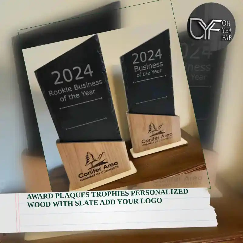 Award Plaques Trophies Personalized wood with Slate add your Logo by@Outfy