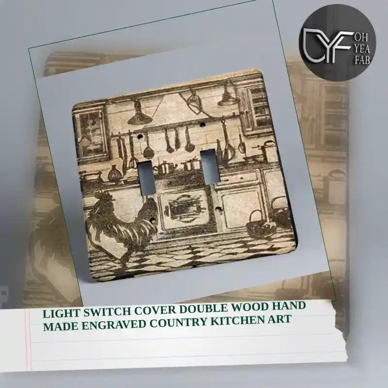 Light Switch Cover Double Wood Hand Made Engraved Country Kitchen Art by@Outfy