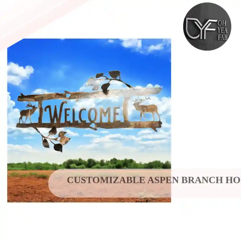 Customizable Aspen Branch House Number Sign | Handcrafted Welcome Sign with Aspen Branch House Numbers: Choose Your Greeting | Rustic Design by@Outfy