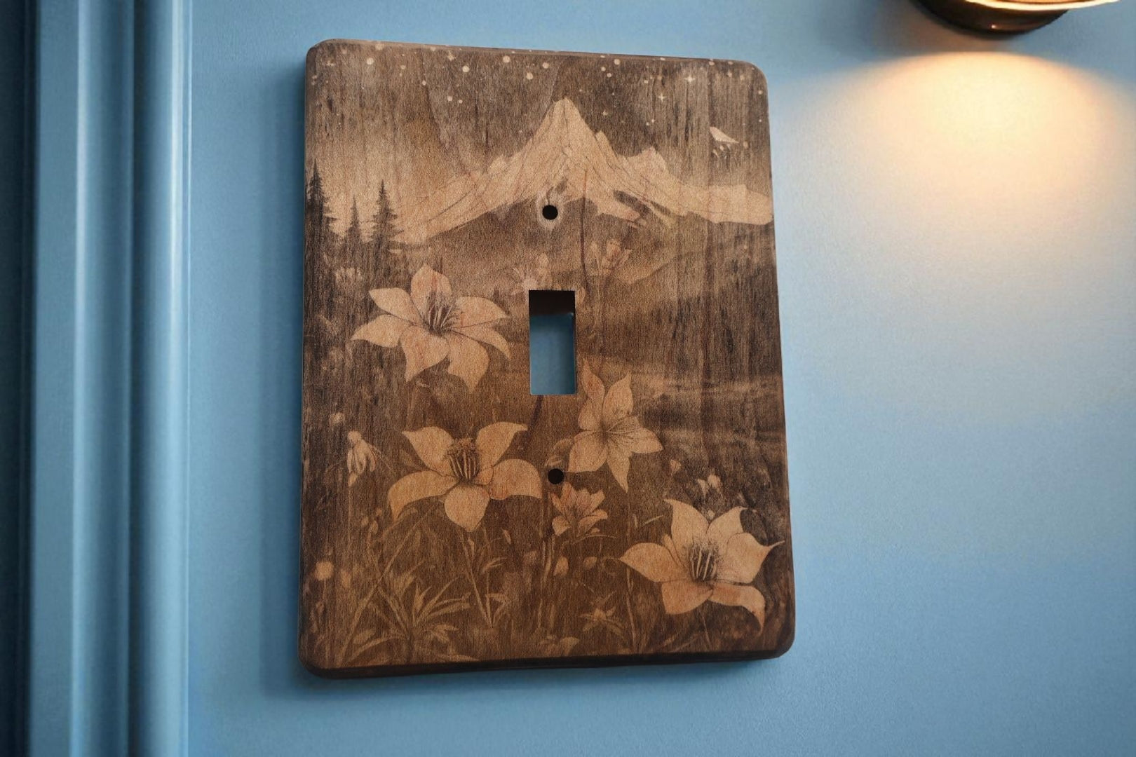Light Switch Cover Double Wood Hand Made Engraved Country Kitchen Art