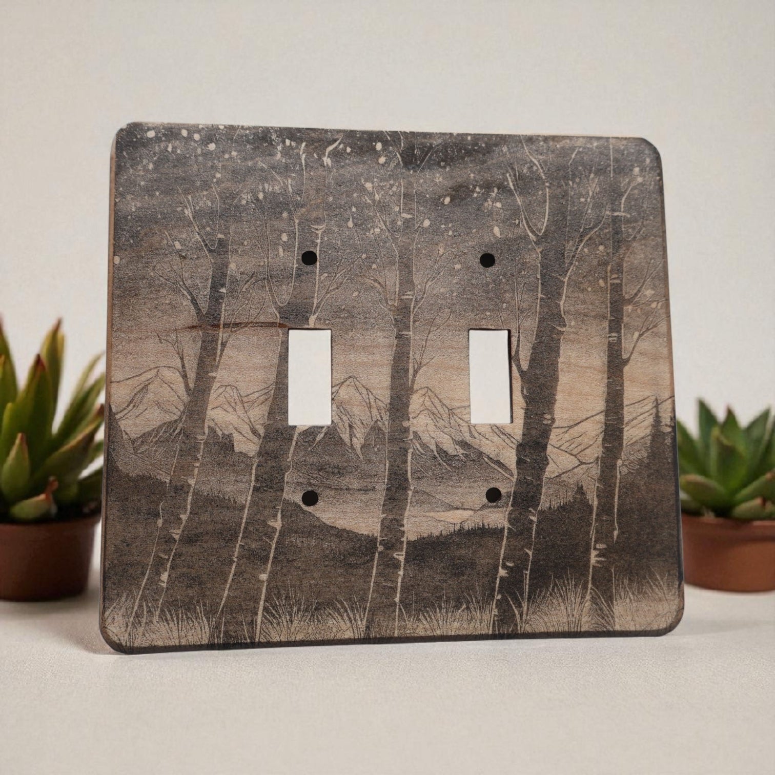 Light Switch Cover Double Wood Hand Made Engraved Country Kitchen Art