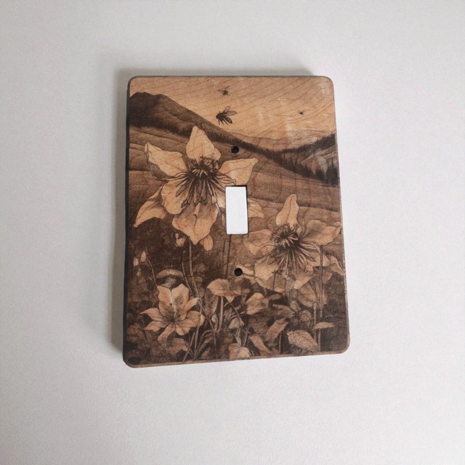 Light Switch Cover Double Wood Hand Made Engraved Country Kitchen Art