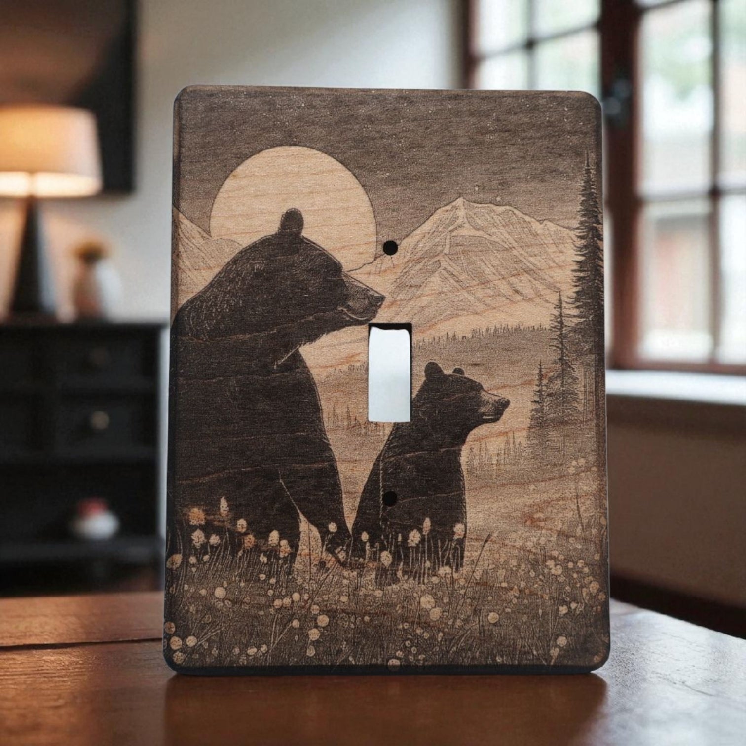 Light Switch Cover Double Wood Hand Made Engraved Country Kitchen Art