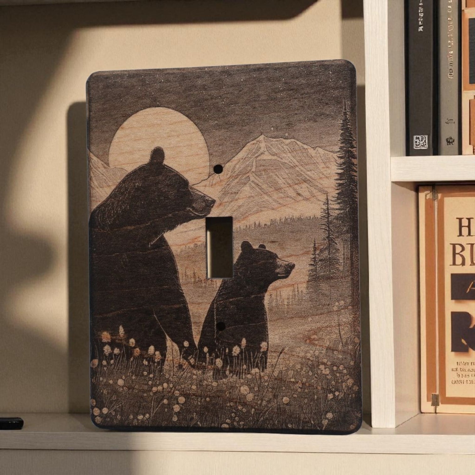 Light Switch Cover Double Wood Hand Made Engraved Country Kitchen Art