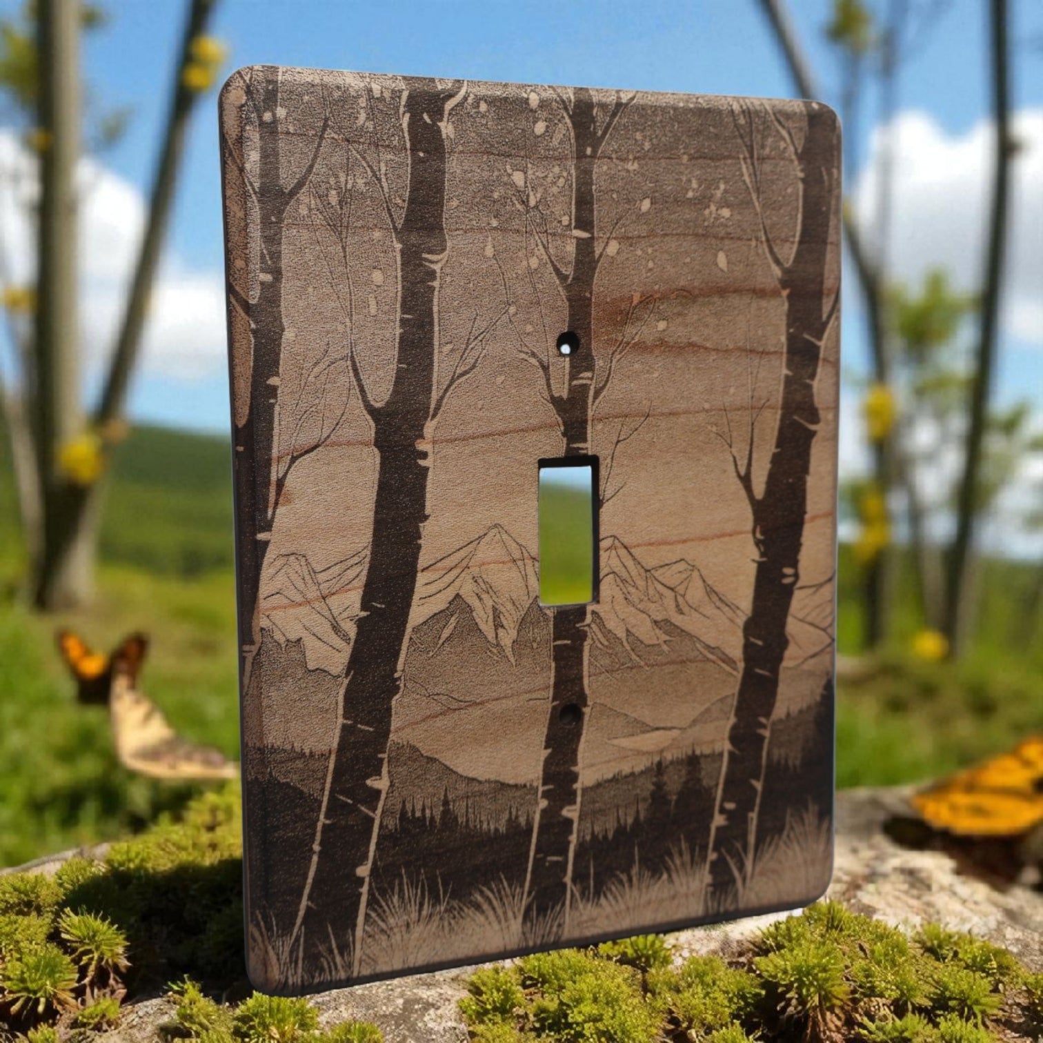 Light Switch Cover Double Wood Hand Made Engraved Country Kitchen Art