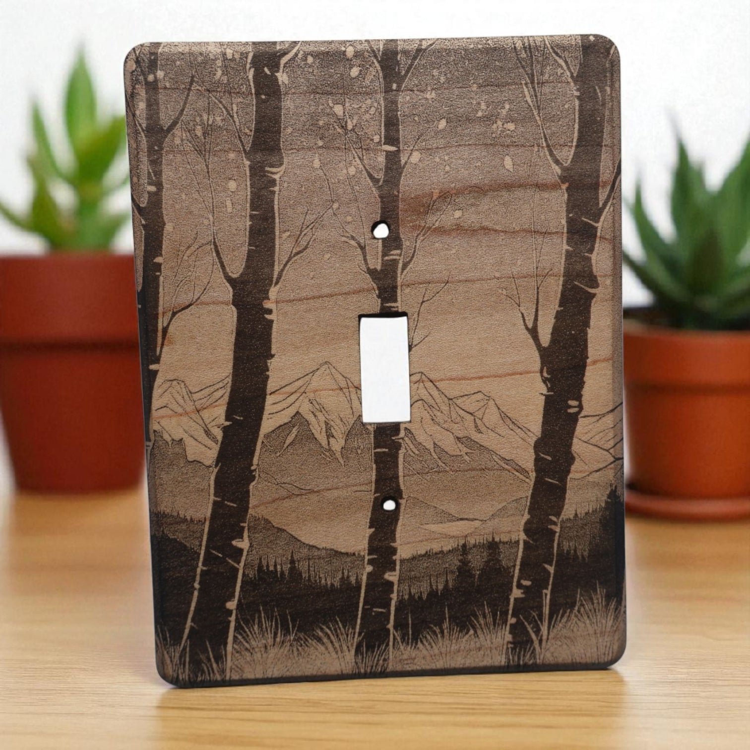 Light Switch Cover Double Wood Hand Made Engraved Country Kitchen Art