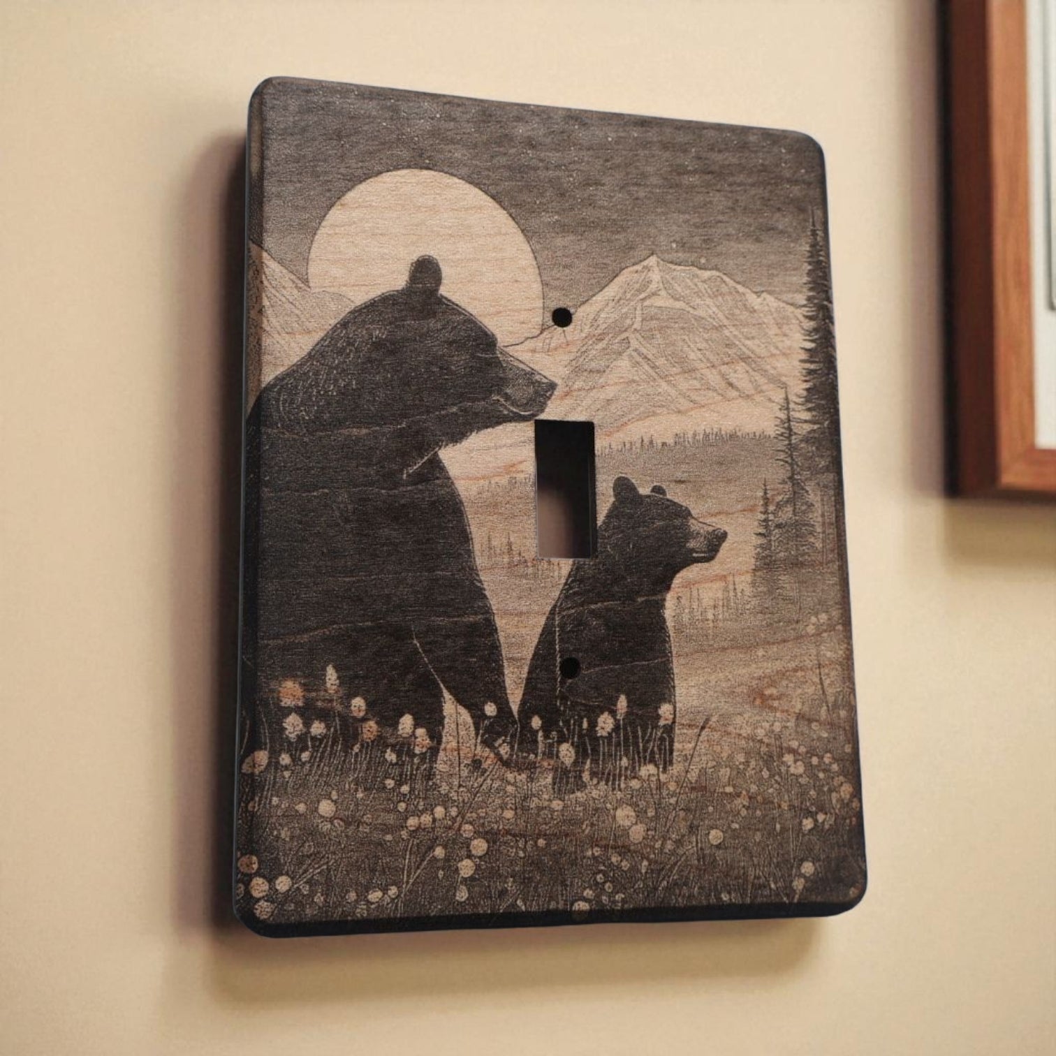 Light Switch Cover Double Wood Hand Made Engraved Country Kitchen Art