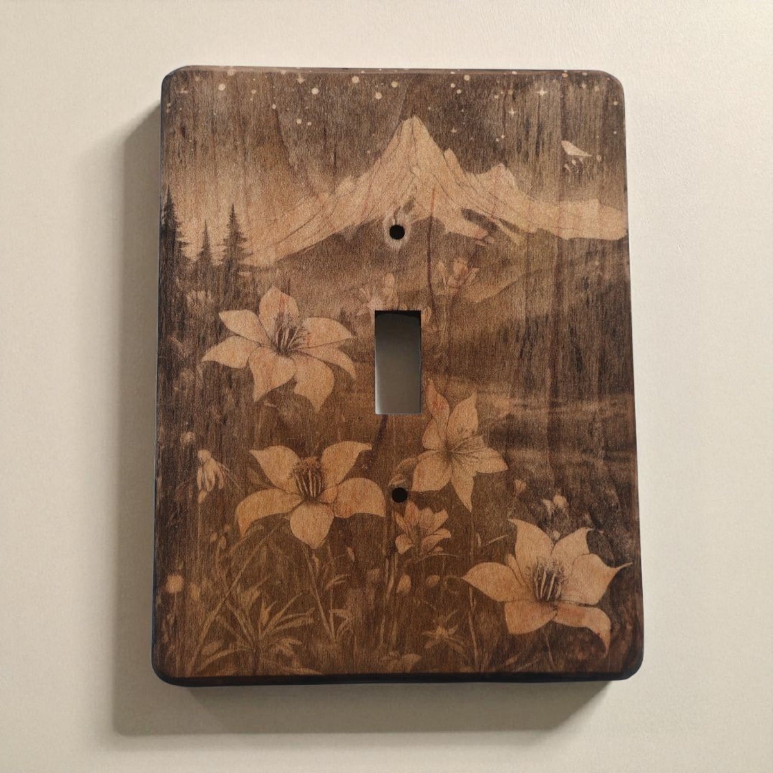 Light Switch Cover Double Wood Hand Made Engraved Country Kitchen Art