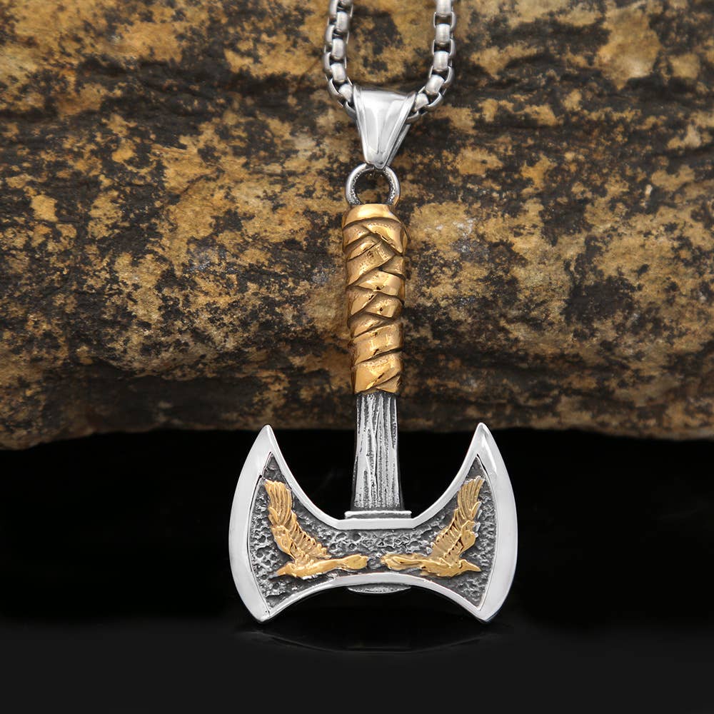 Viking Style Crow Ax Necklace