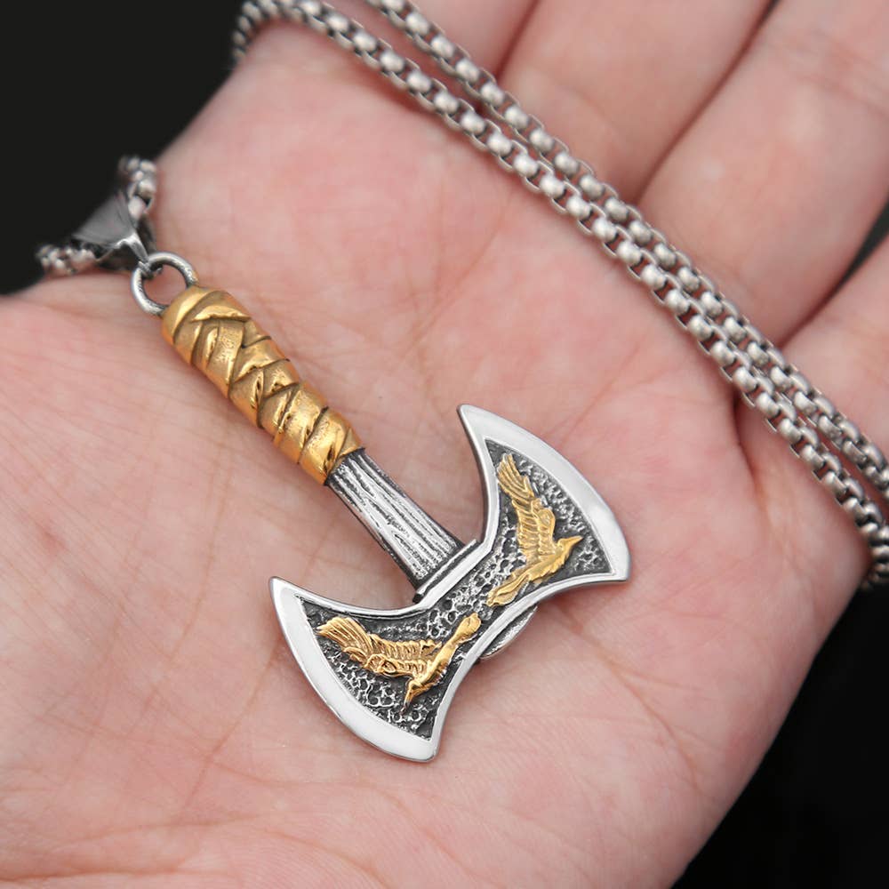 Viking Style Crow Ax Necklace