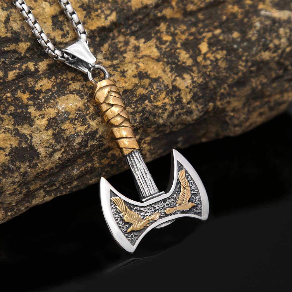 Viking Style Crow Ax Necklace