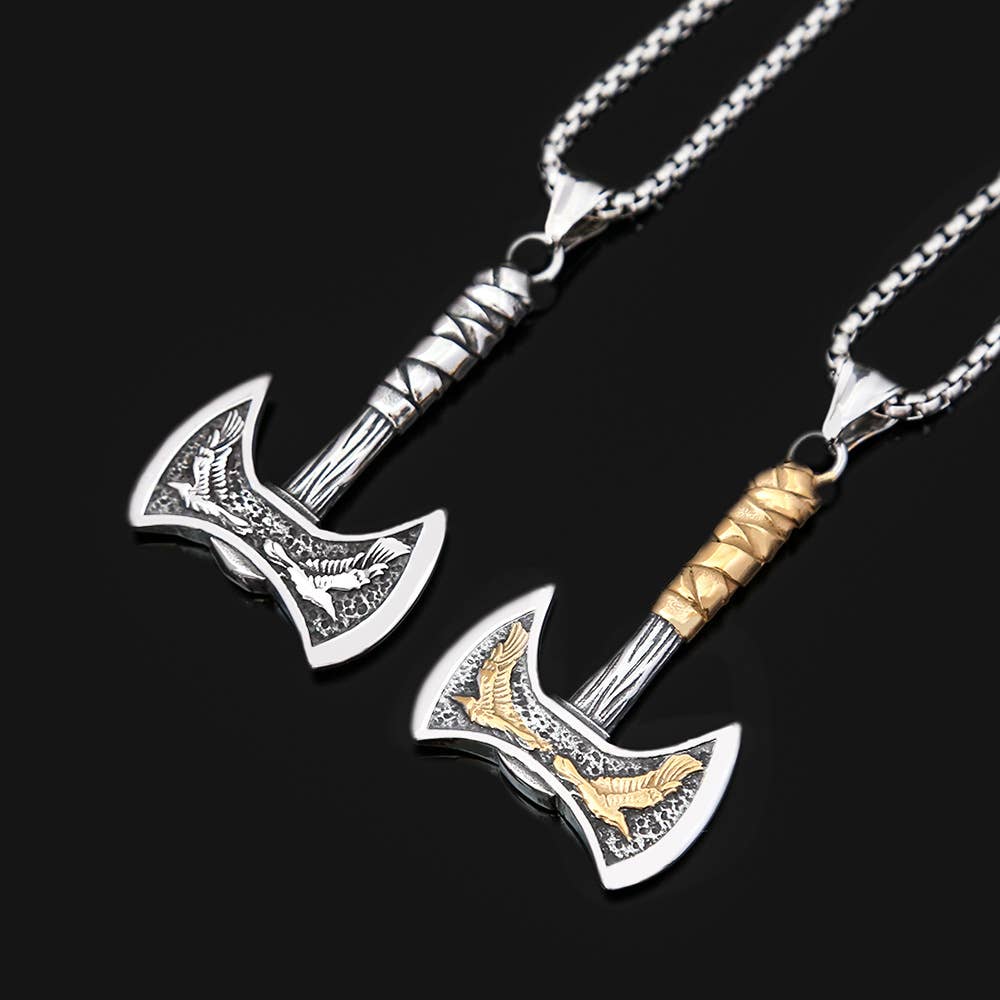 Viking Style Crow Ax Necklace