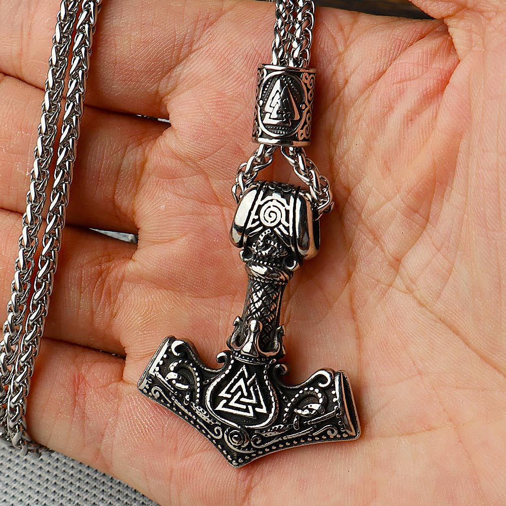 Viking Vintage Stainless Steel Thor's Hammer Necklace