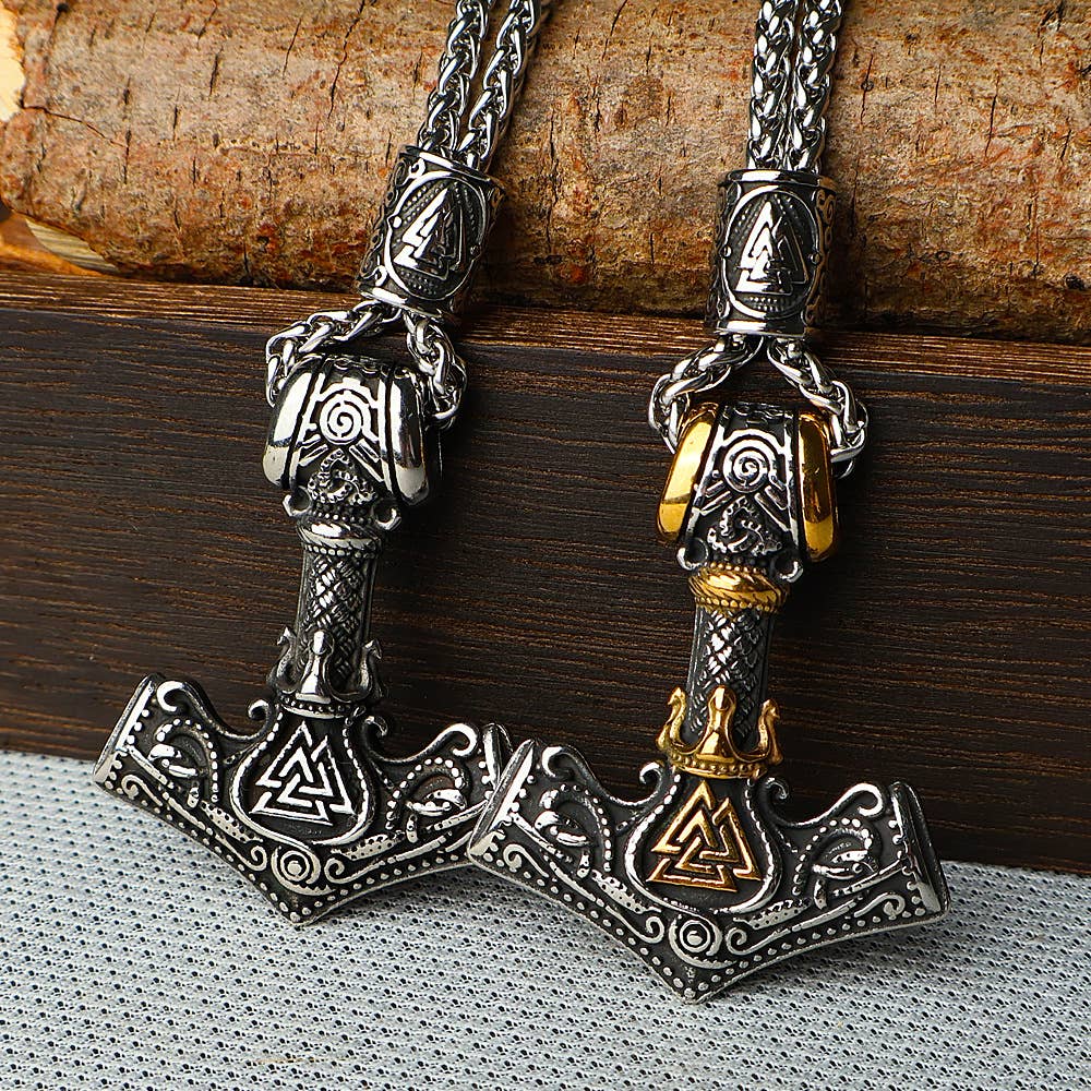 Viking Vintage Stainless Steel Thor's Hammer Necklace