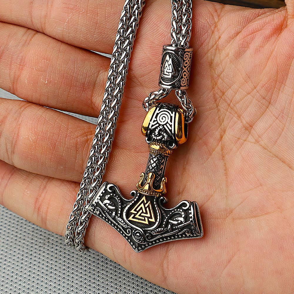 Viking Vintage Stainless Steel Thor's Hammer Necklace