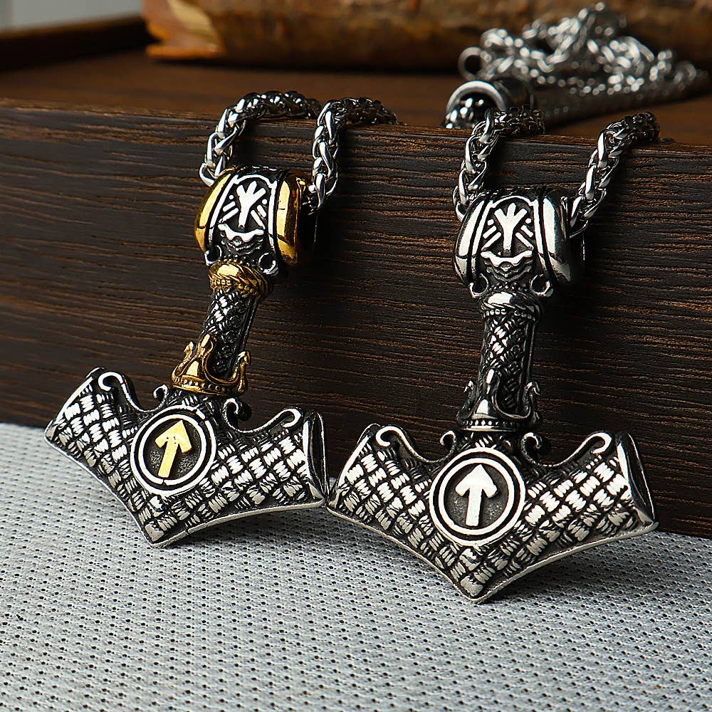 Viking Vintage Stainless Steel Thor's Hammer Necklace