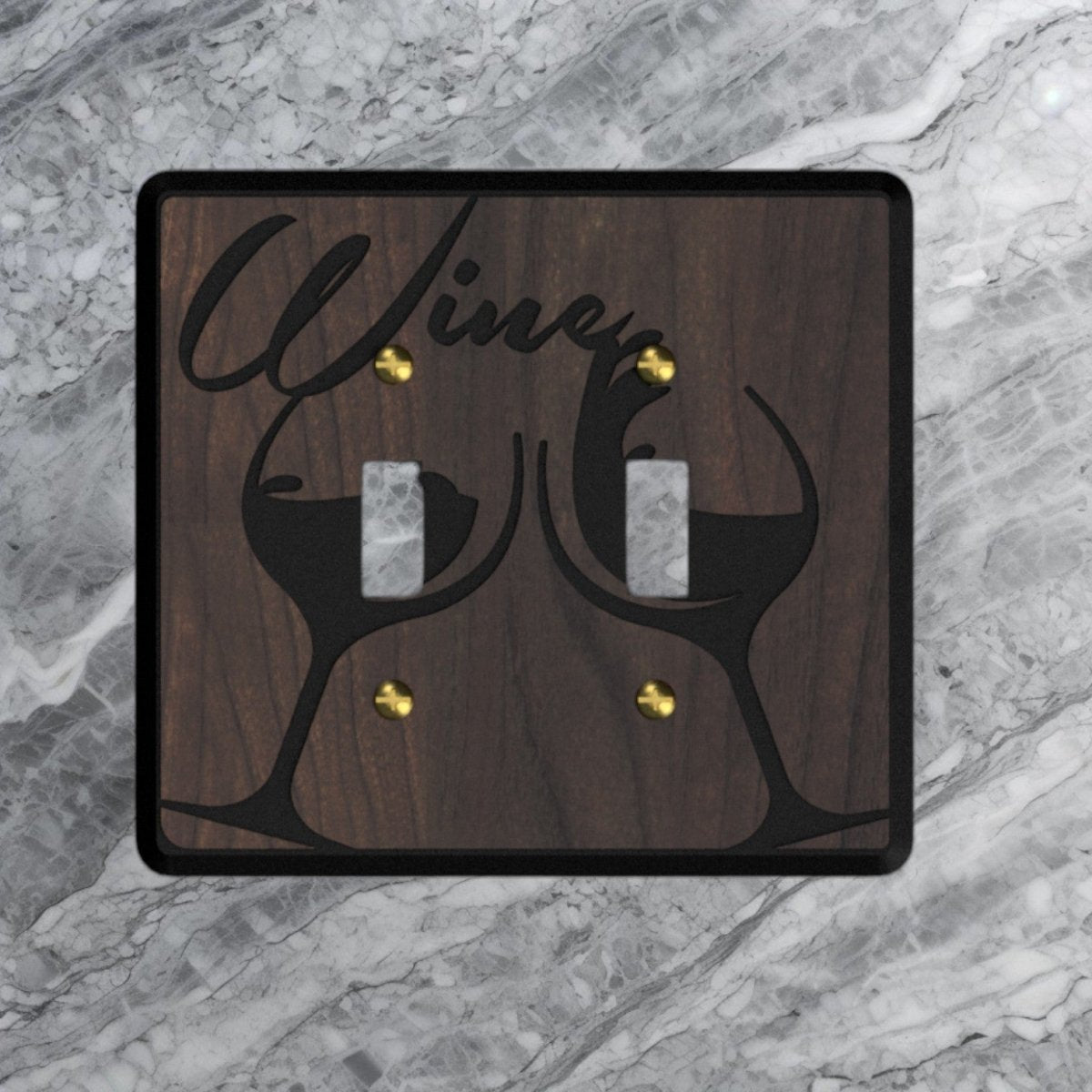 Wine Glasses Walnut or Cherry Light Switch Cover Decorative Engraved Design