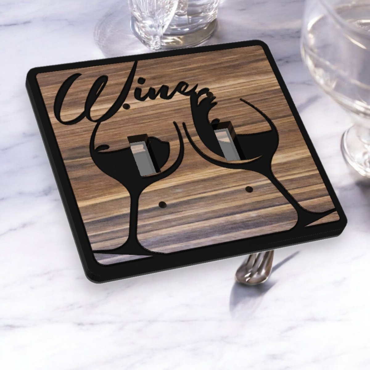 Wine Glasses Walnut or Cherry Light Switch Cover Decorative Engraved Design